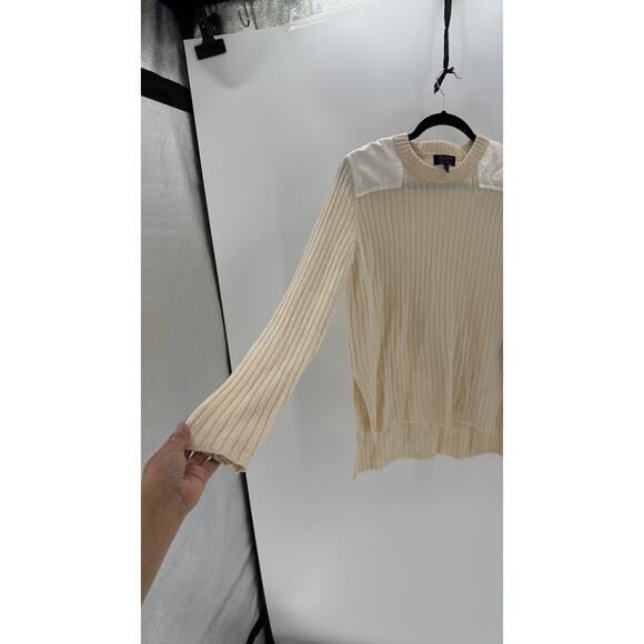 Rag & Bone Sweater Size S Ivory Cashmere Rib Knit Pullover Satin Shoulders hi lo - Picture 6 of 8